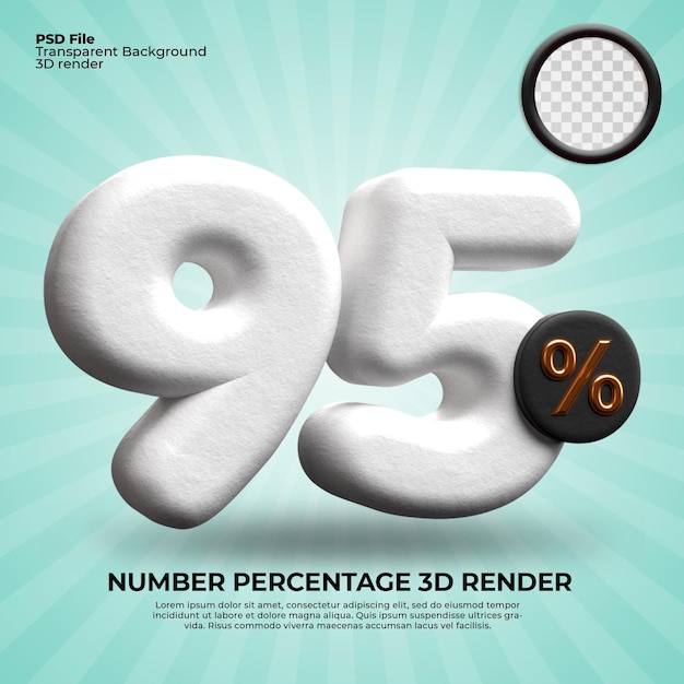 3D render número 95 porcentaje de progreso descuento objetivo color blanco