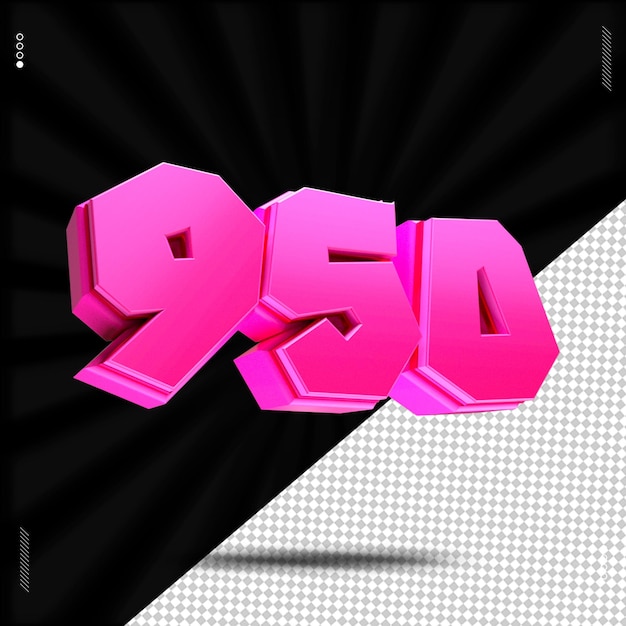 3d render número 950 fuente rosa