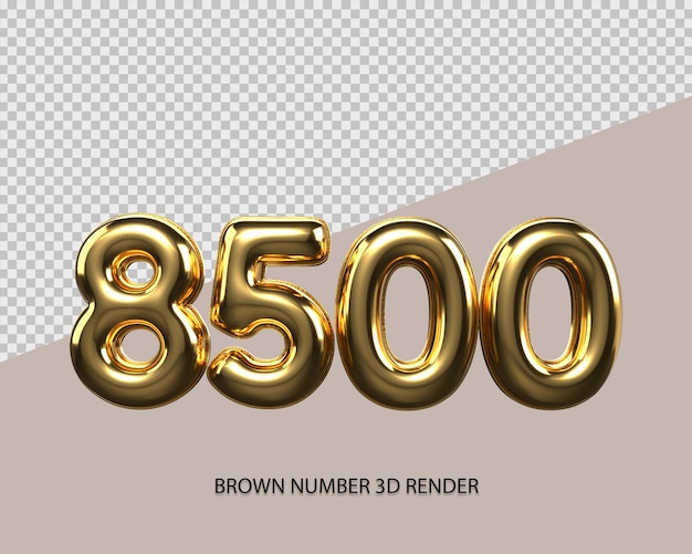 3d render número 9500 estilo dorado transparente para precio, número de conteo