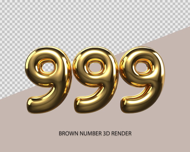 3D Render número 999 estilo dorado transparente para precio, número de conteo