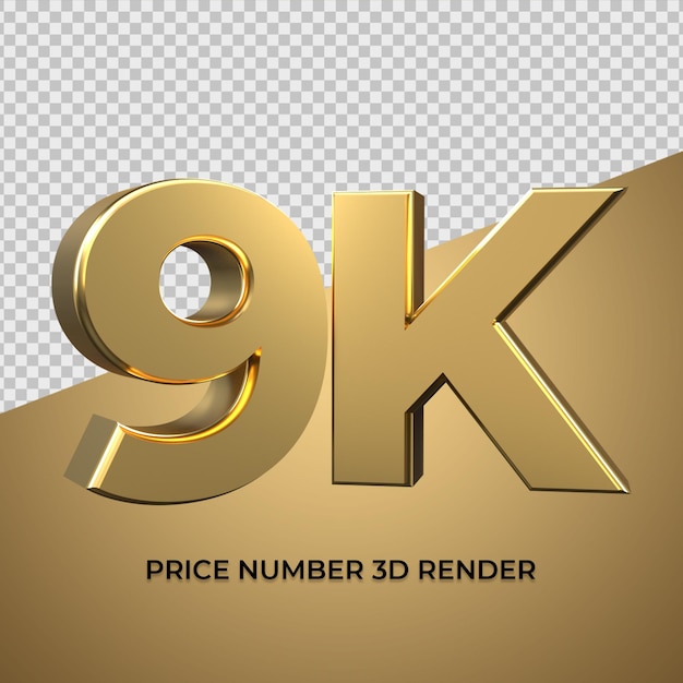 3d render número 9k oro estilo
