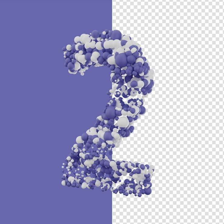 PSD 3d render numero due con lavanda e bolla bianca
