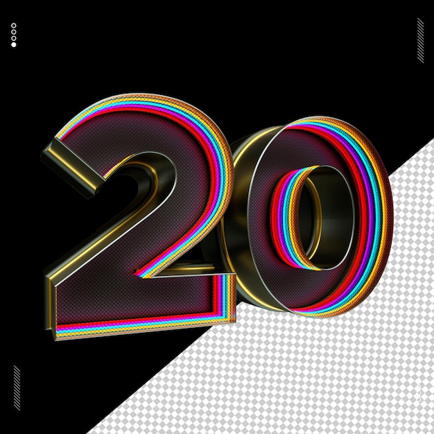 3d render número fuente luz de neón