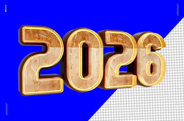 3d render número fuente madera luz 2026