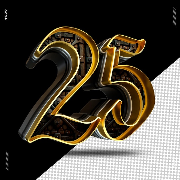 3d render número fuente oro medieval