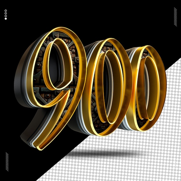 3d render número fuente oro medieval
