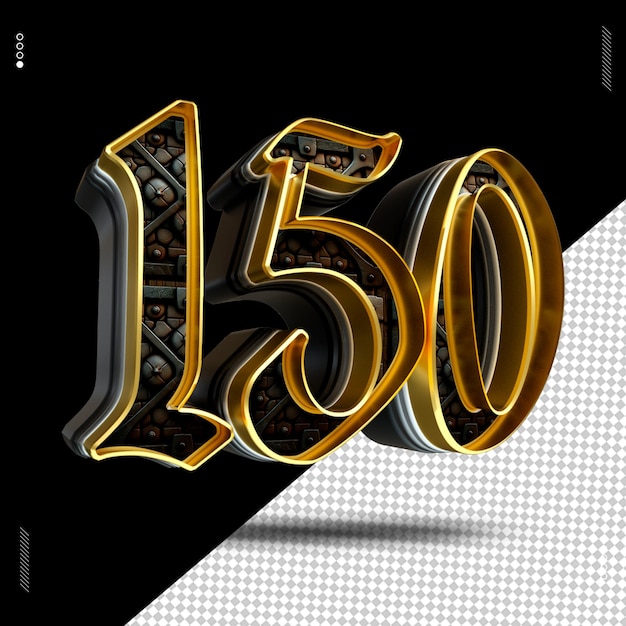 3d render número fuente oro medieval
