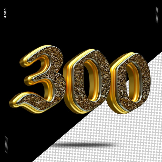 3d render número fuente oro medieval