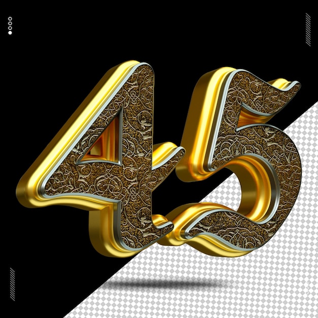 PSD 3d render número fuente oro medieval