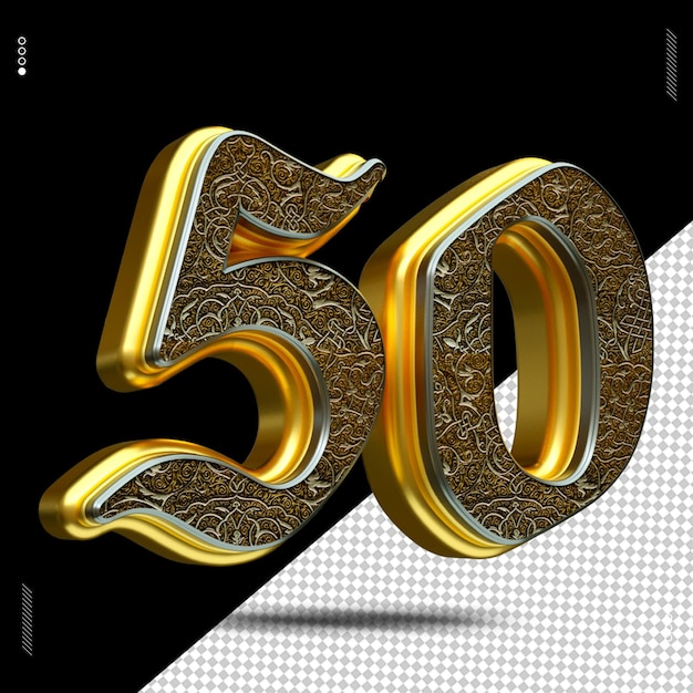 PSD 3d render número fuente oro medieval