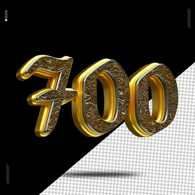 3d render número fuente oro medieval