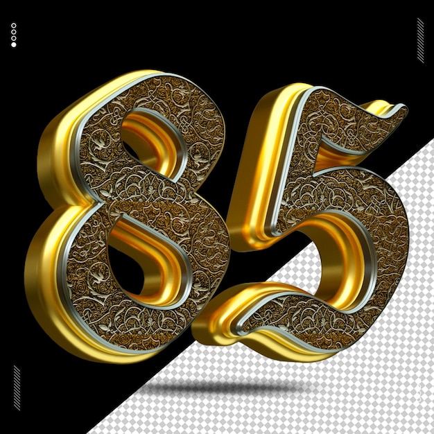 3d render número fuente oro medieval