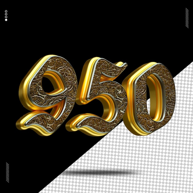 PSD 3d render número fuente oro medieval