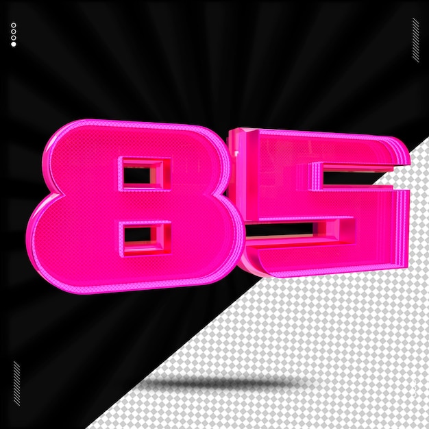 3d render número fuente rosa neón