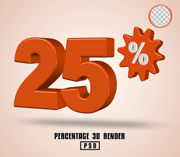 3d render número percentual de cor laranja