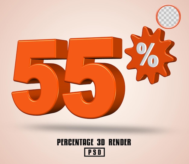 3D render número porcentaje color naranja