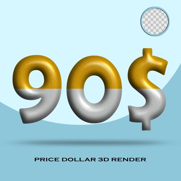 3D render número precio 90 $ oro plata ruido color