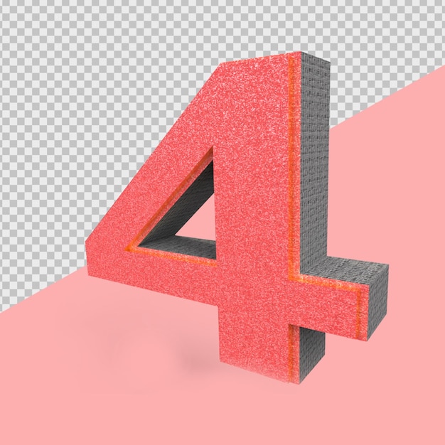 PSD 3d render número rojo 4