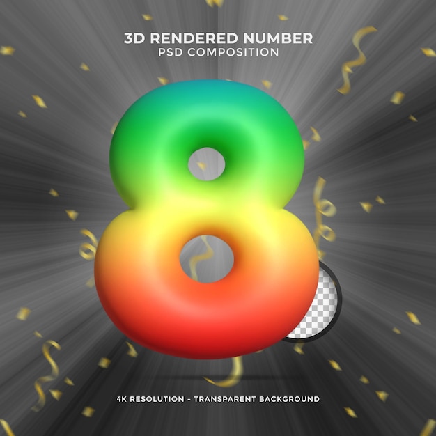 3d render números Fiesta cumpleaños celebrar aniversario y fuente de boda Elementos de diseño realistas