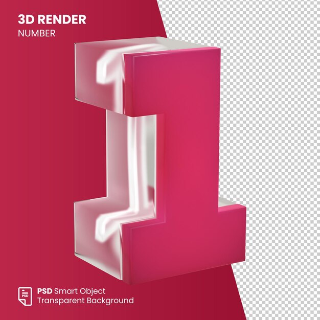 3D Render Nummer 1 mit Viva-Magenta-Farbe