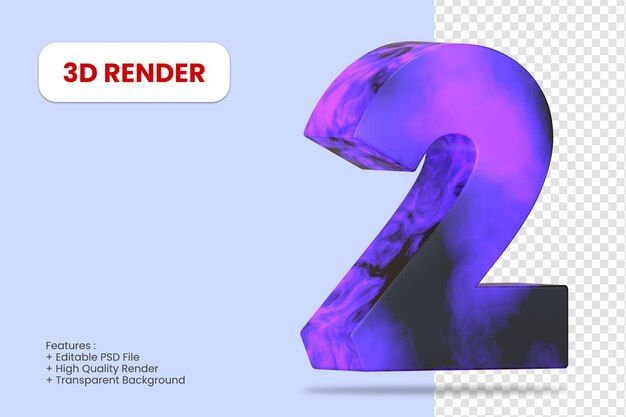 3d-render nummer 2 mit abstrakter textur isoliert