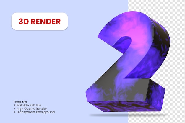 3d-render nummer 2 mit abstrakter textur isoliert