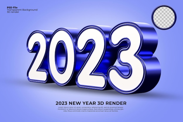 3D-Render Nummer 2023 Neujahr Farbe Blau und Weiß