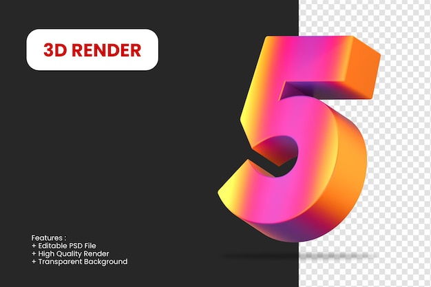 PSD 3d-render nummer 5 mit abstrakter textur isoliert