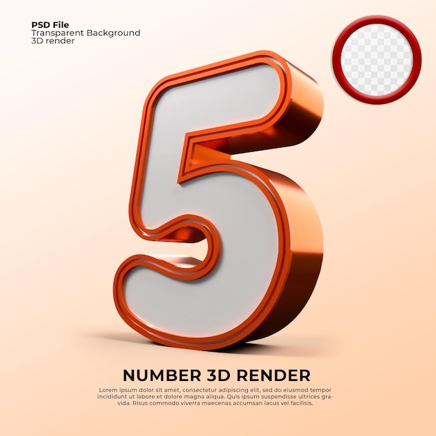3D Render Nummer 5 orange Farbe