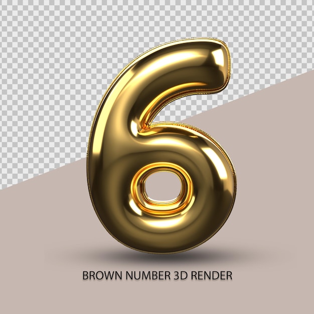 3D Render Nummer 6 Goldstil transparent für Preis, Anzahl zählen