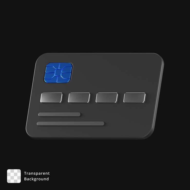 PSD 3d render of a black credit card with blue chip