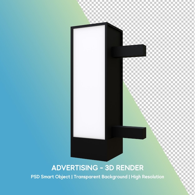 3D Render of a Black Illuminated Advertising Display
