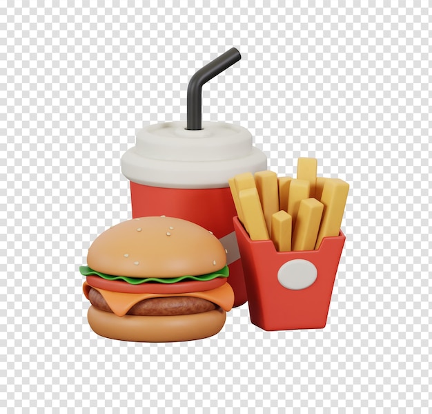 3D Render of a Burger Fries and Soda Fast Food Meal