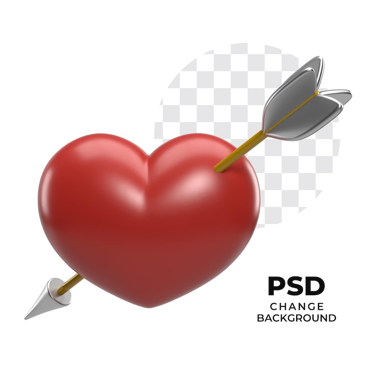 PSD 3d render of a heart pierced by an arrow romantic valentines day symbol