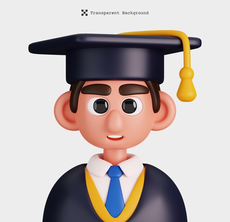 PSD 3d render of a male graduate student characters isolated professions and occupations avatar icons