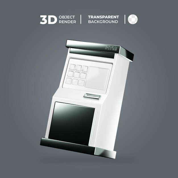 3D Render of a Modern White ATM on a Transparent Background