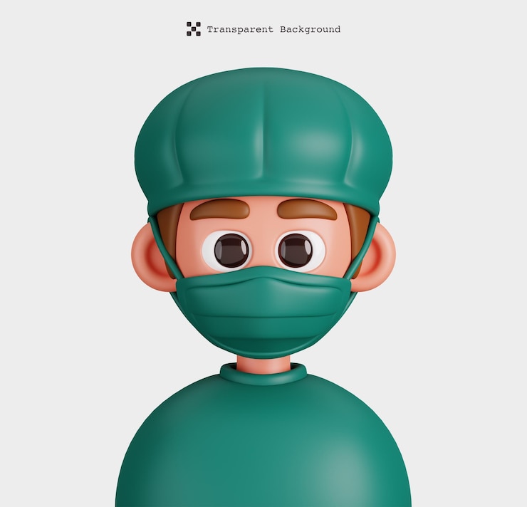 PSD 3d render of a surgeon characters isolated professions and occupations avatar icons