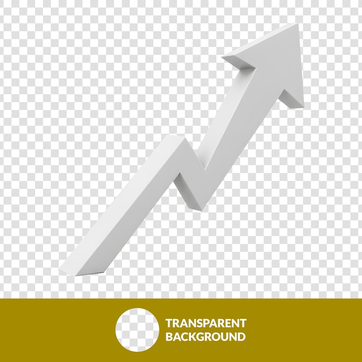 PSD 3d render of a white upward arrow representing growth and success