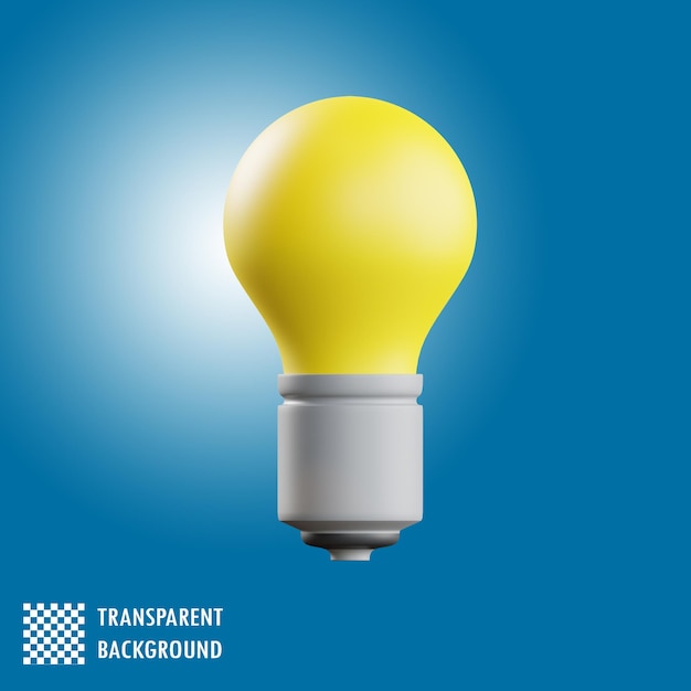 3D Render of a Yellow Light Bulb on Blue Background