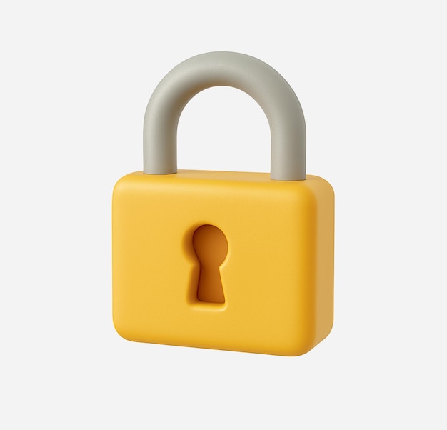 3D Render of a Yellow Padlock Representing Security and Protection