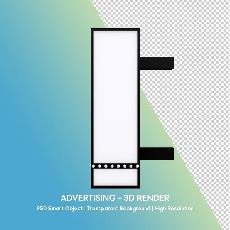 PSD 3d render of an illuminated advertising sign