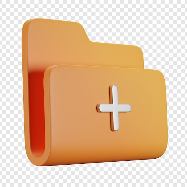 3D Render of an Orange Folder with a Plus Sign Adding a New Document