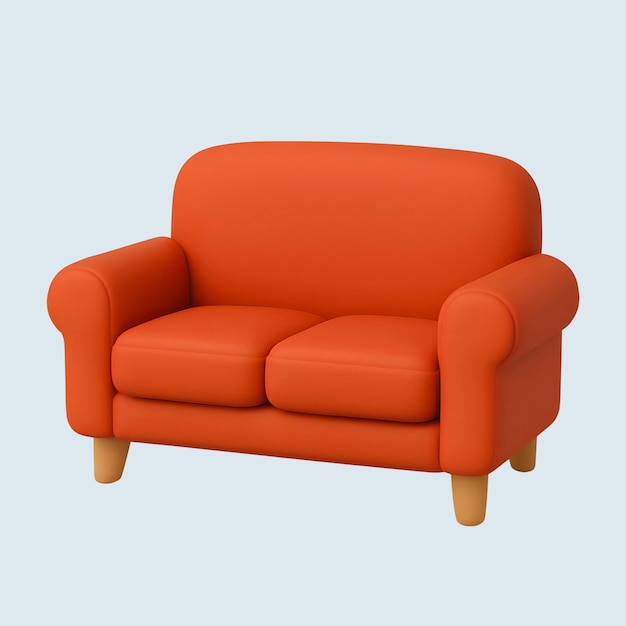 3D Render of an Orange Two-Seater Sofa with Wooden Legs