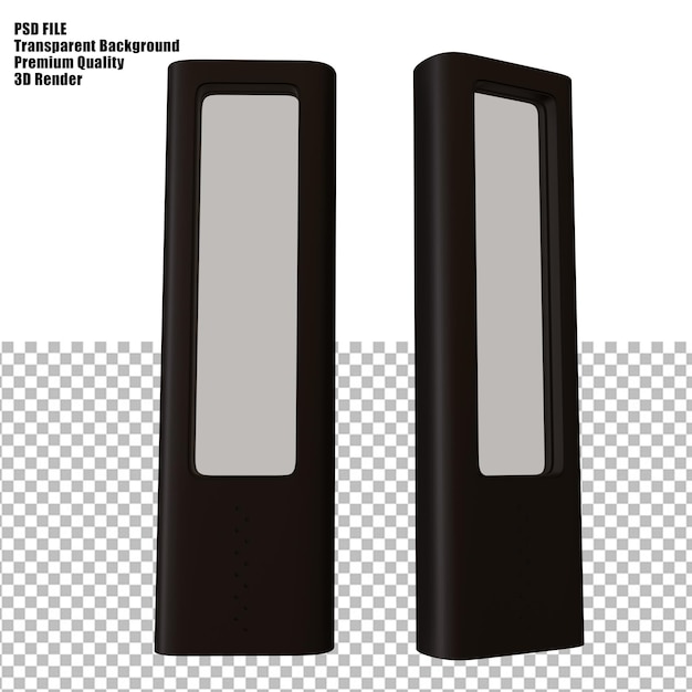 3D Render of a Black Digital Signage Kiosk with a Transparent Screen