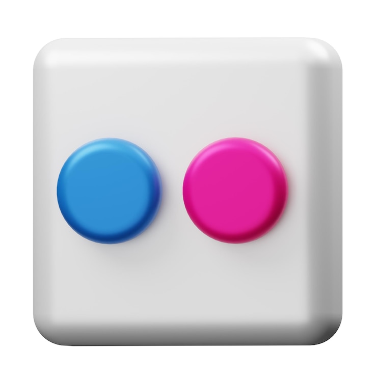 PSD 3d render of blue and pink circle buttons on white square