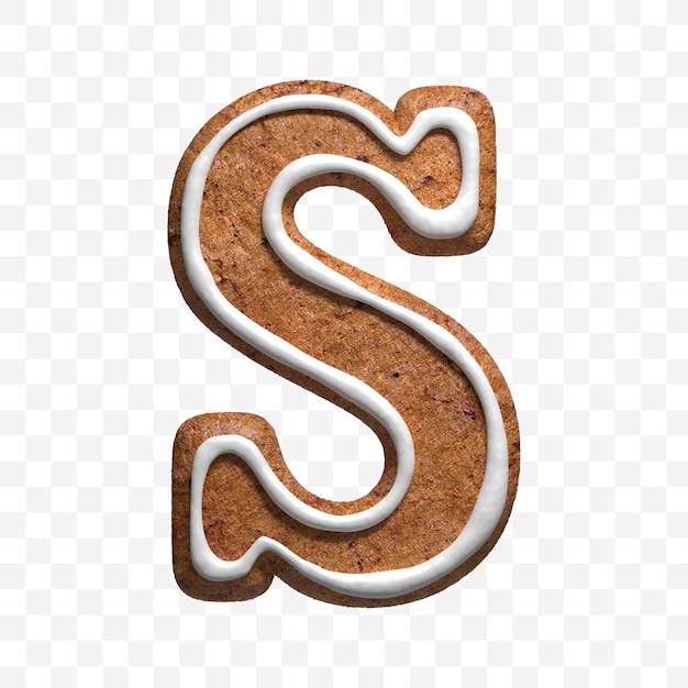 PSD 3d render of christmas gingerbread cookie lettre s isolated