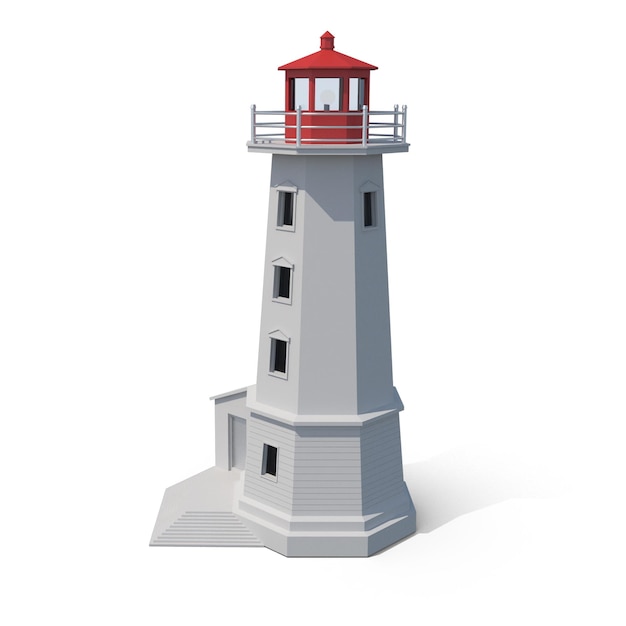 3D Render of a Classic White Lighthouse with Red Roof