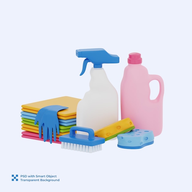 3D Render of Cleaning Supplies and Products