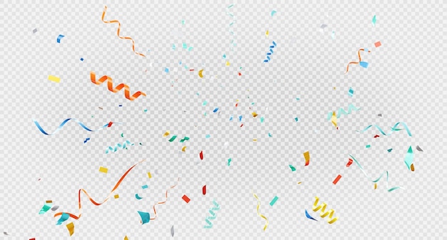3d render of colorful confetti flying on transparent background