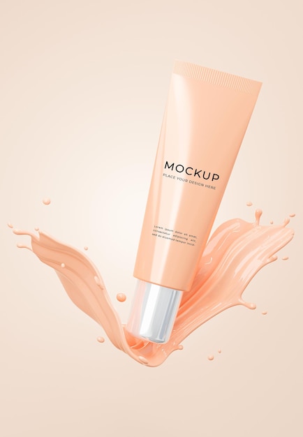 3d render of cosmetics primer bottle with foundation cream mockup
